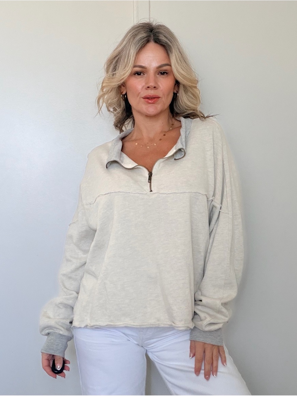 Project Social T Jada Half Zip Sweatshirt in Oat